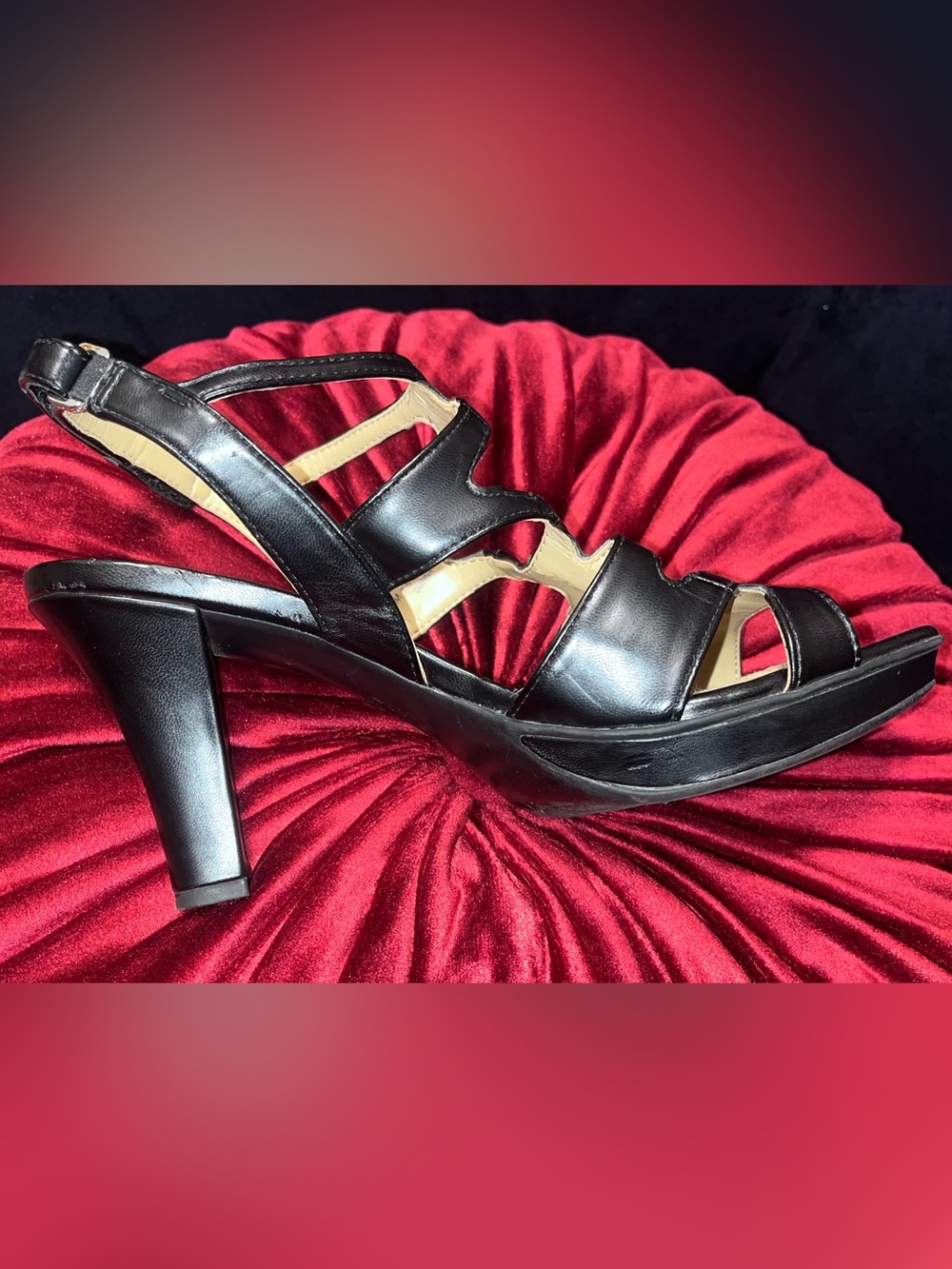 Dianna-Naturalizer-Black Strappy Leather High Heel Sandals